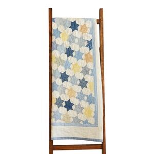 70s‎ heirloom Star patch Quilt 86x81 Handmade Cottagecore Farmhouse Blue Cream